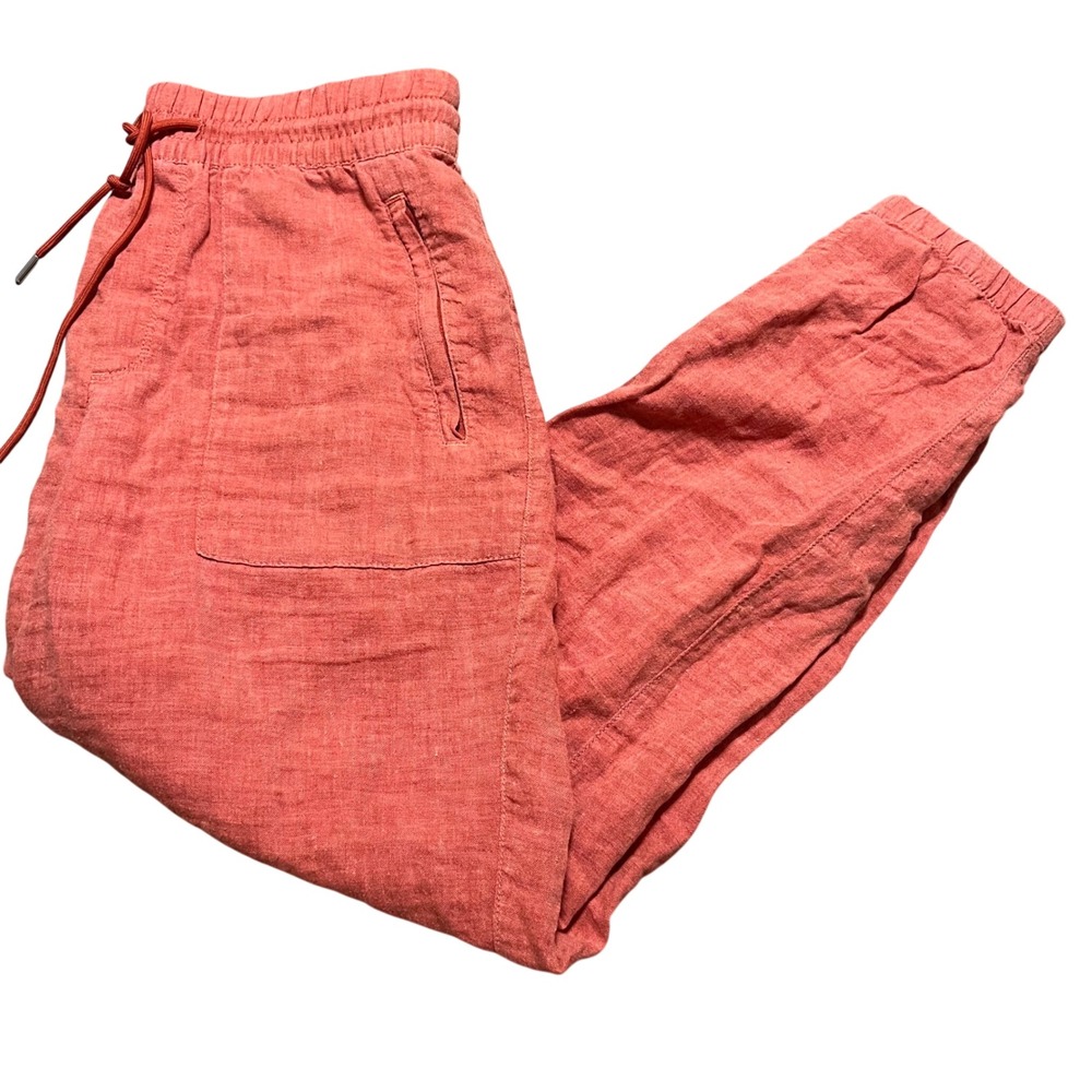 Athleta Linen Drawstring Pants Coral Orange Size 6 Casual Beach Vacation